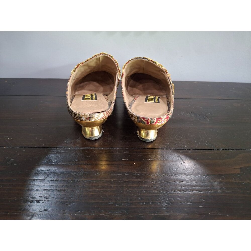 Diva Brown and Gold Embroidered Mules - Picture 6 of 9